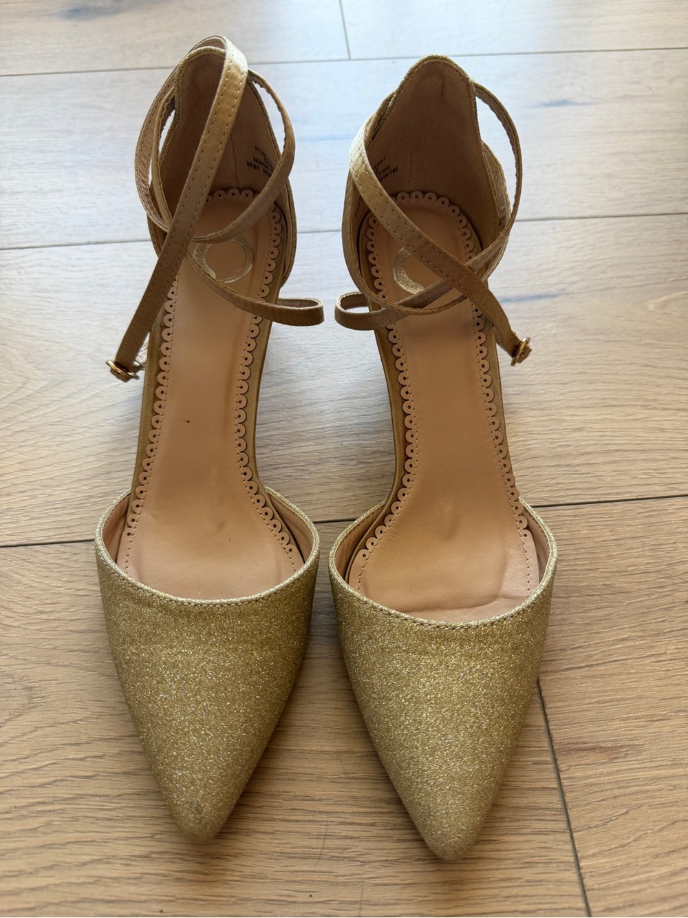 Journee Collection Gold Glitter Pointed-Toe Ankle Strap Heels